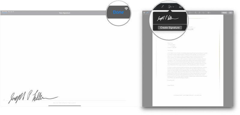 Нажмите Готово, нажмите на подпись