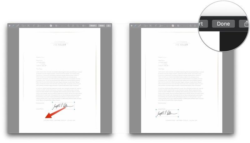 Переместите подпись на место, нажмите Готово