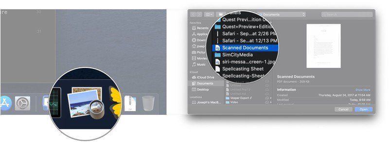 Открыть предварительный просмотр, открыть документ