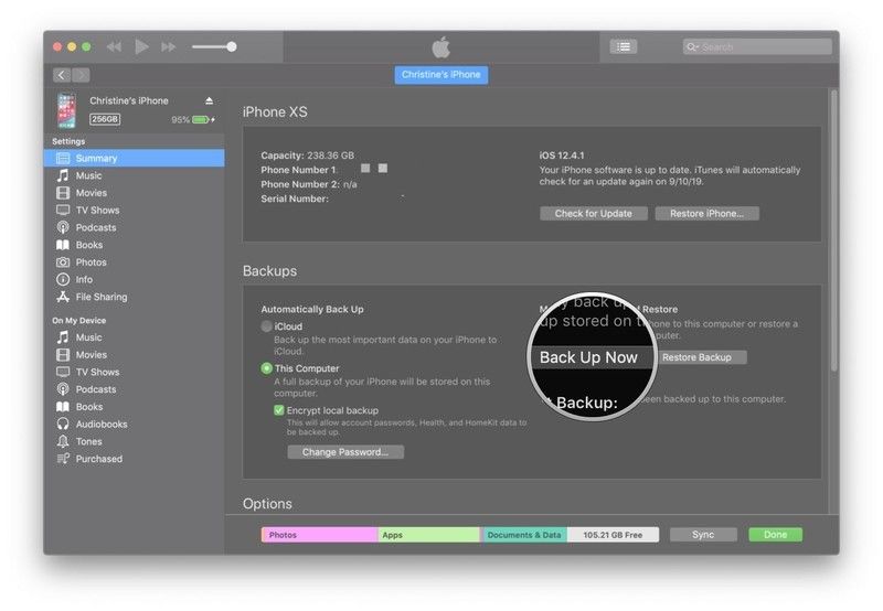 Нажмите Back Up Now, чтобы начать резервное копирование Нажмите Back Up Now, чтобы начать резервное копирование