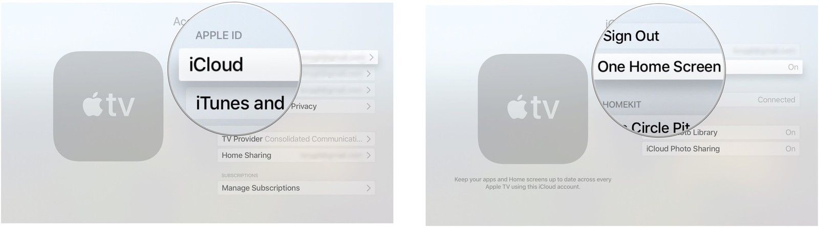 Нажмите на iCloud, затем нажмите на один главный экран