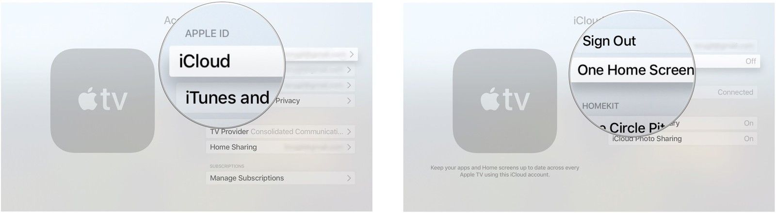 Нажмите на iCloud, затем нажмите на один главный экран