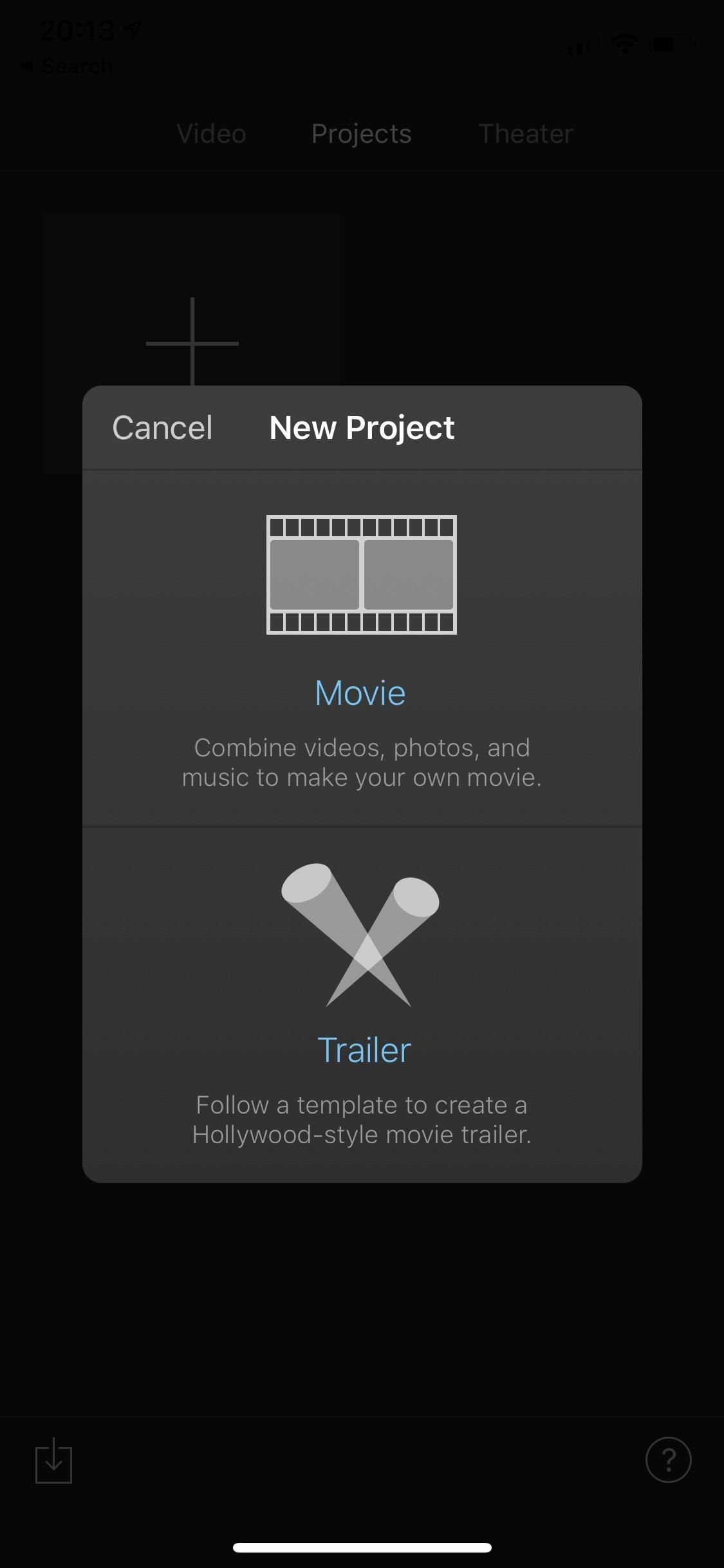 Как создать новый проект фильма в iMovie на вашем iPhone