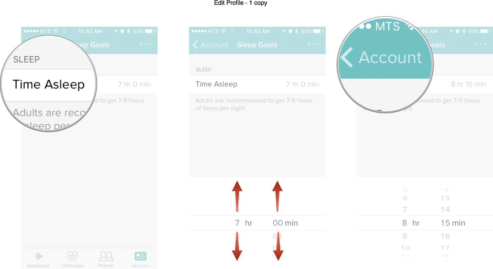 Нажмите на кнопку &laquo;Время сна&raquo;, отрегулируйте колеса прокрутки, чтобы отразить желаемое время, а затем нажмите на кнопку учетной записи.