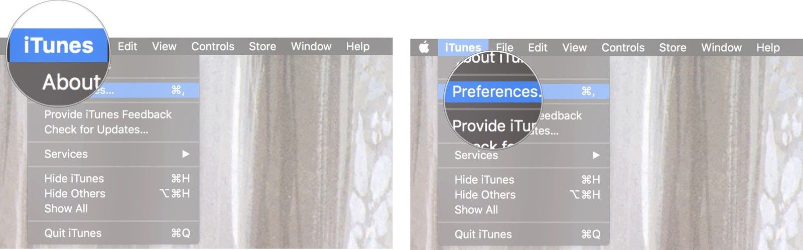 Доступ к настройкам iTunes на Mac