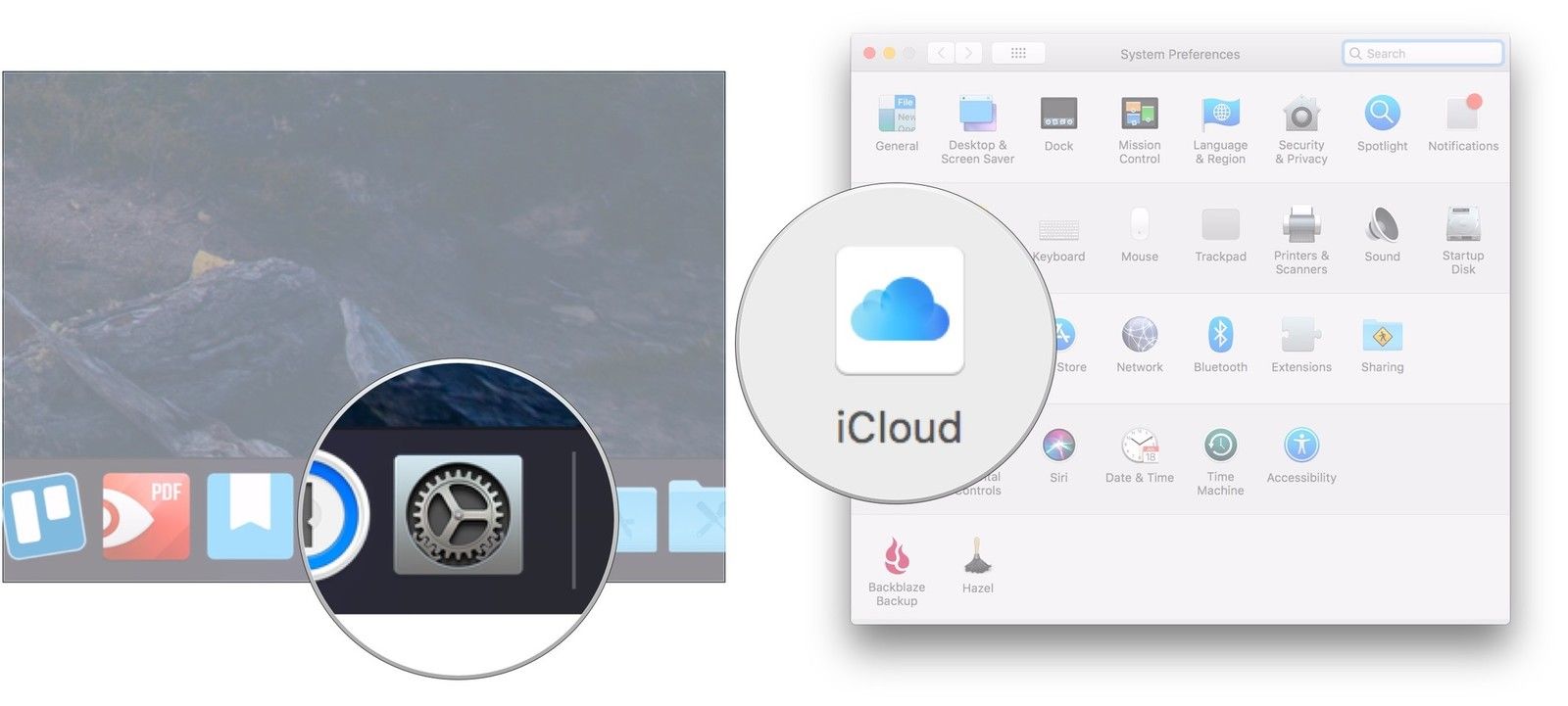 Откройте Системные настройки, нажмите iCloud