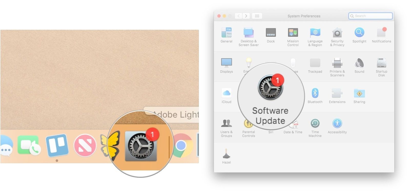 Откройте Системные настройки, нажмите «Обновление программ».