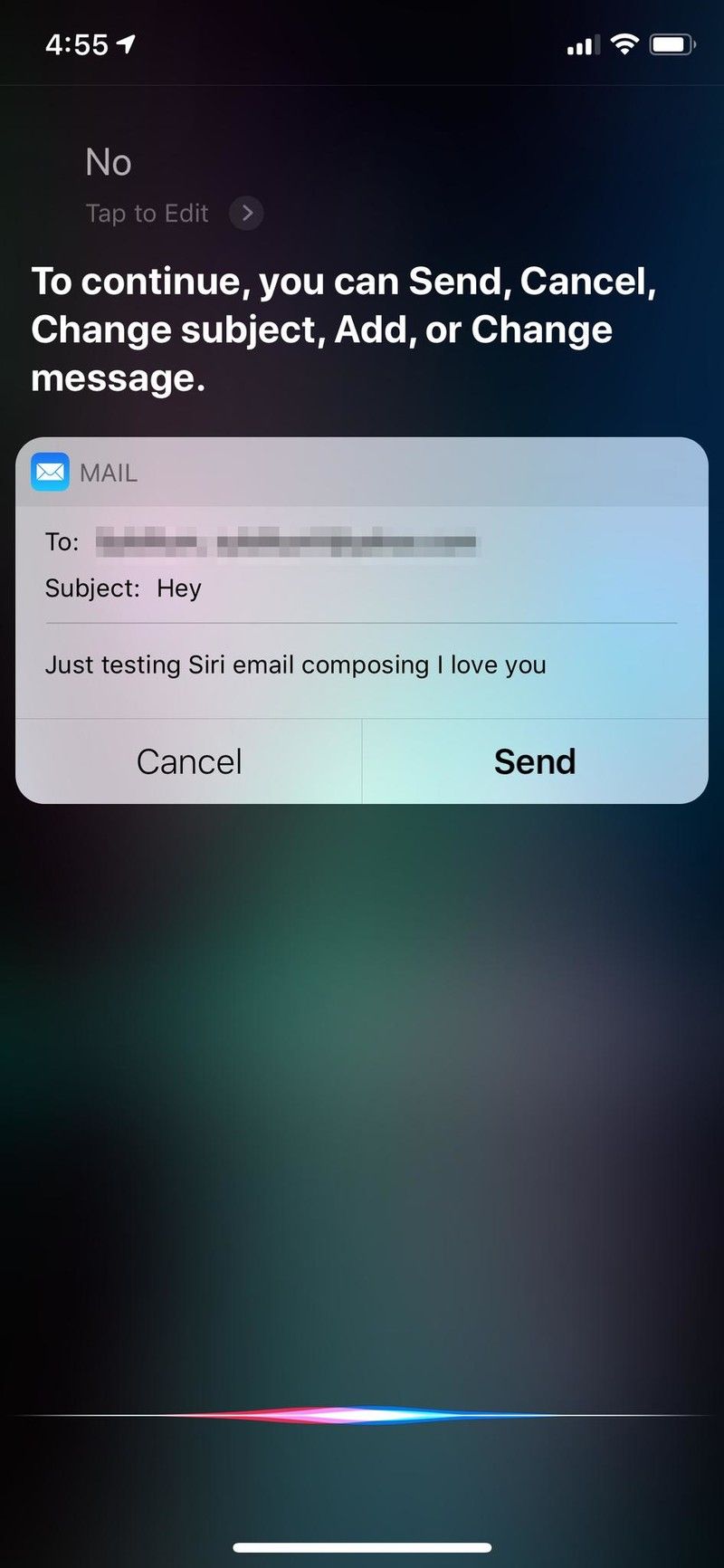 iOS 12 Siri Отправить письмо