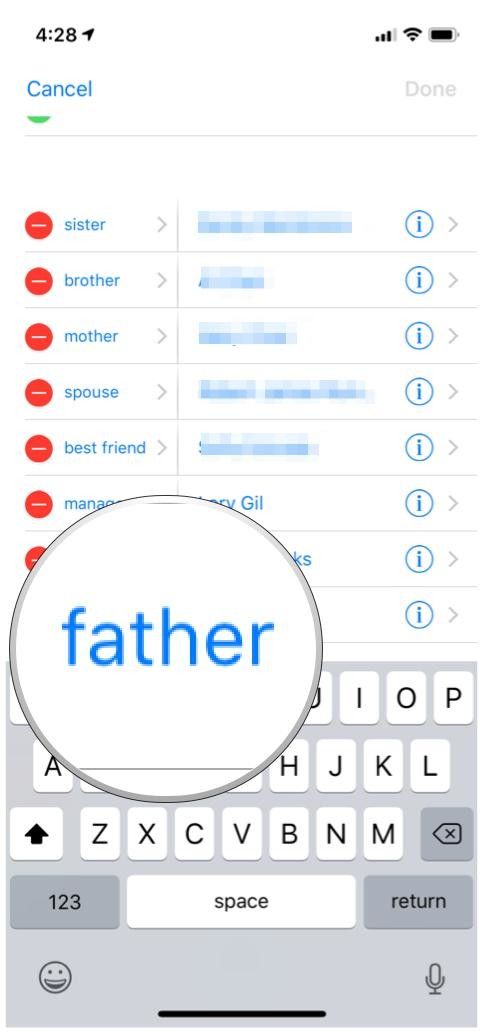 iOS 12 Contacts My Card Тип отношений