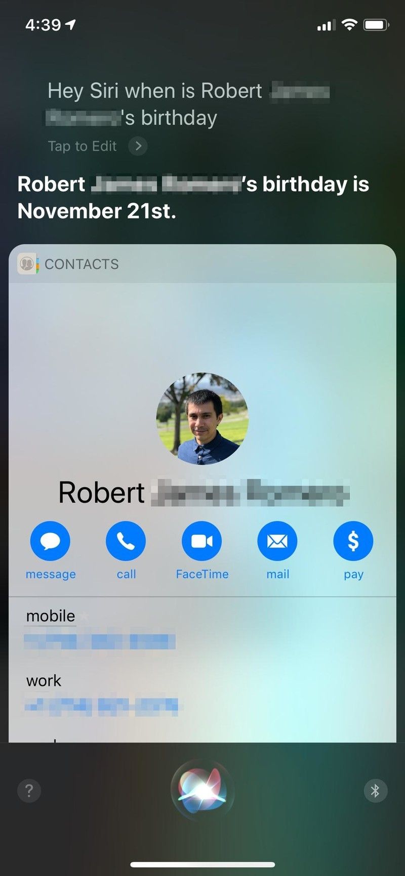 iOS 12 Siri Получить контактную информацию