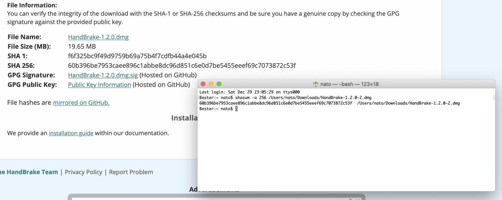 Быстрая команда терминала может создать контрольную сумму для любого файла.