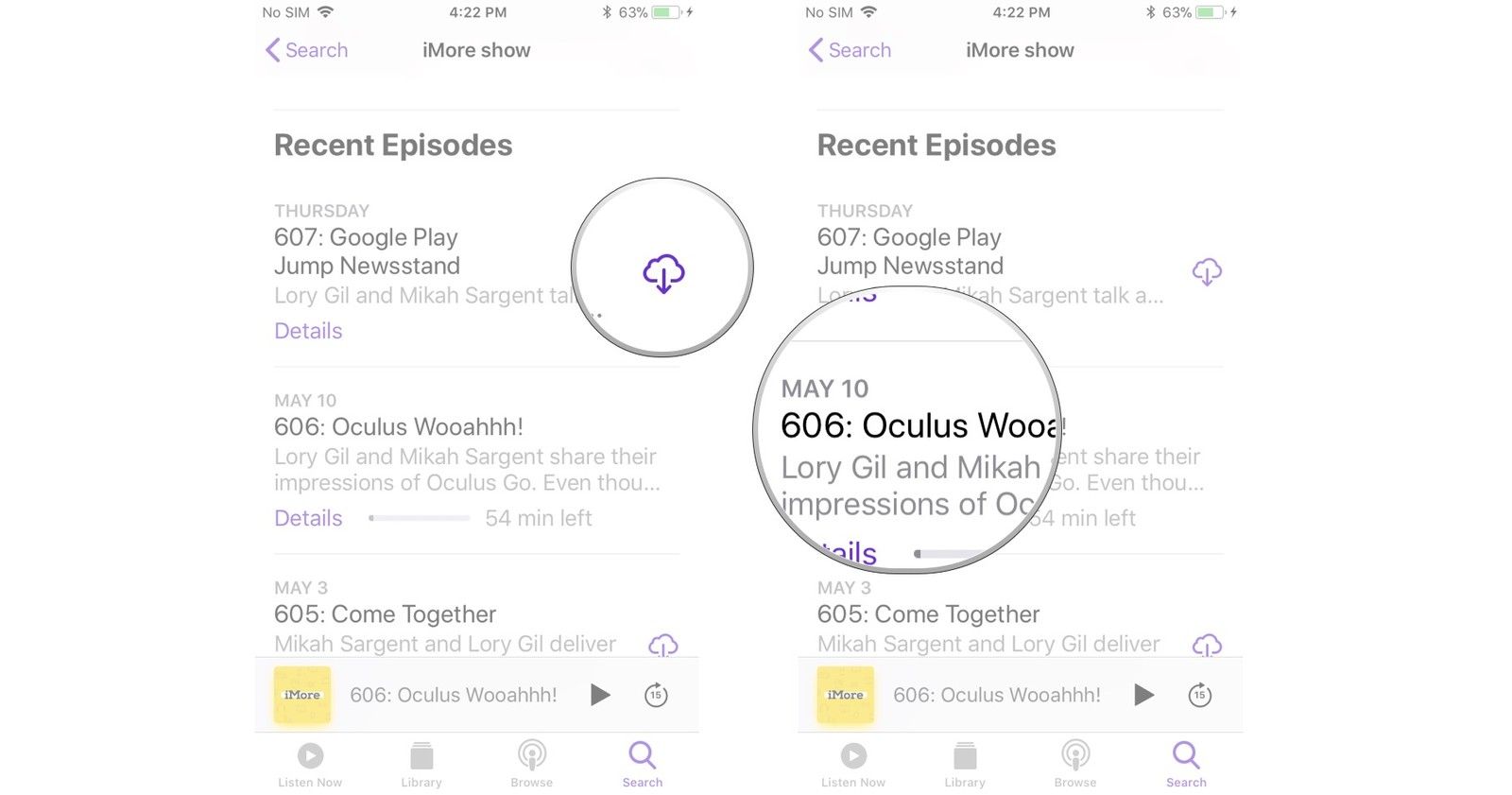 Нажмите кнопку загрузки, нажмите эпизод, если вы хотите транслировать его без загрузки