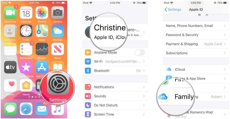 Откройте «Настройки», нажмите «Apple ID», нажмите «Семейный доступ»