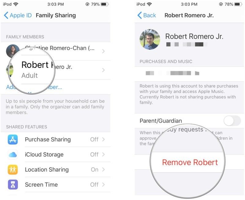 Нажмите на человека, которого хотите удалить, затем нажмите «Удалить человека».