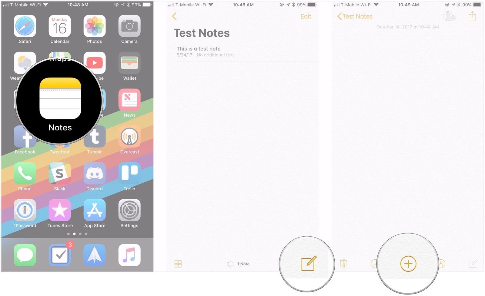 Открыть заметки, создать заметку, нажмите +