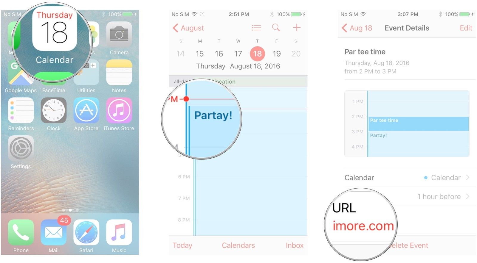 Запустите Календарь, нажмите на событие с URL или заметкой, которую вы хотите просмотреть, нажмите на URL