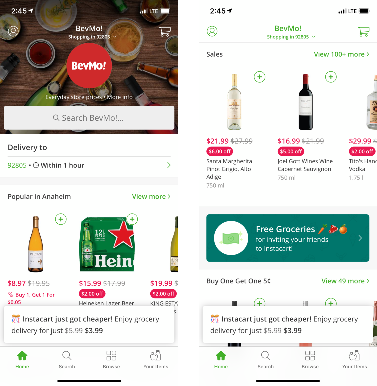 Instacart алкоголь от Бевмо варианты