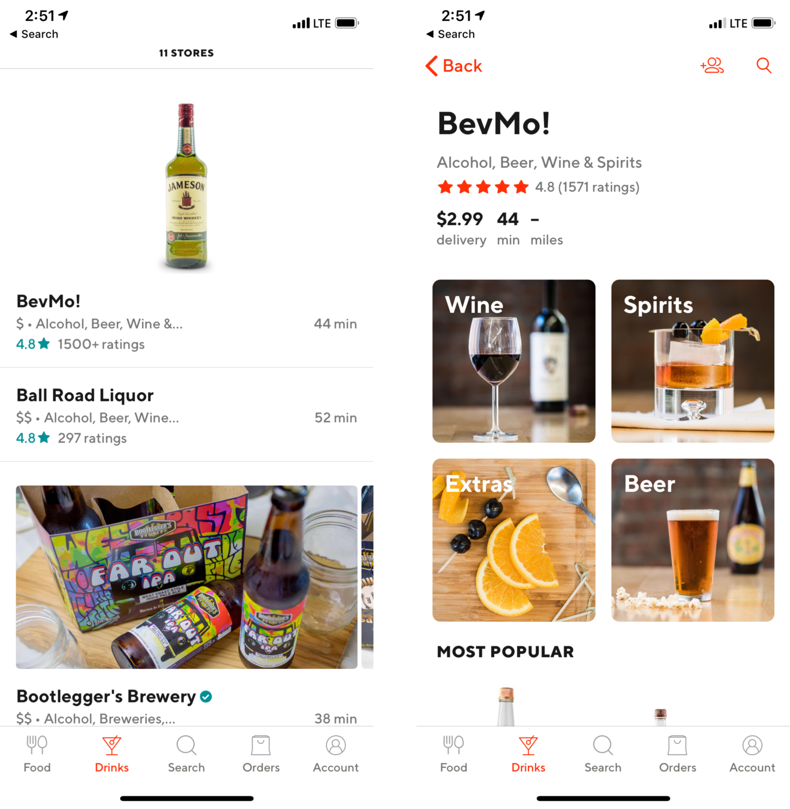Doordash алкогольные варианты