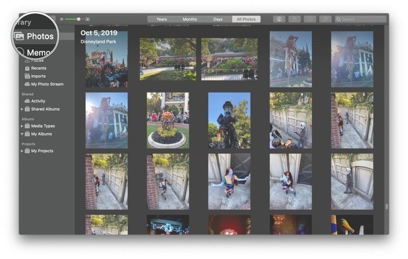 Нажмите Фото на боковой панели