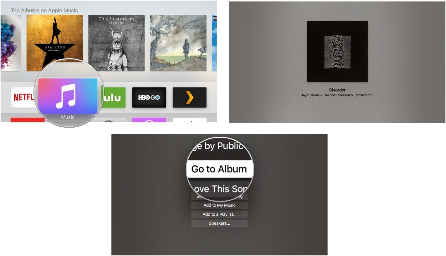 Просмотр альбома в Apple Music на Apple TV