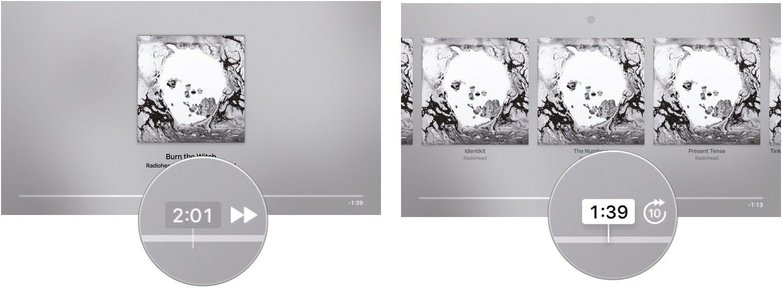 Быстрая перемотка в приложении Музыка на Apple TV