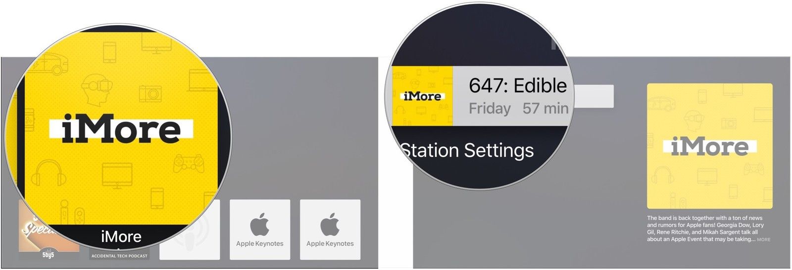 Нажмите станцию ​​или шоу, нажмите эпизод