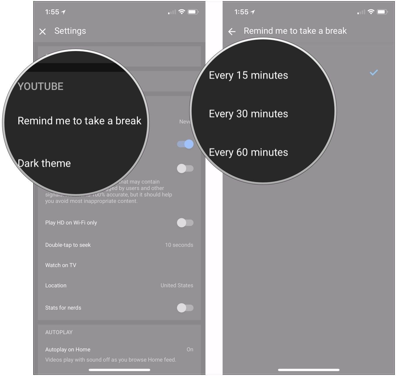Нажмите Напомнить мне, чтобы сделать перерыв, выберите частоту напоминания
