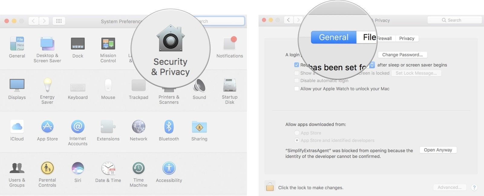 Нажмите Безопасность и конфиденциальность, затем нажмите Общие