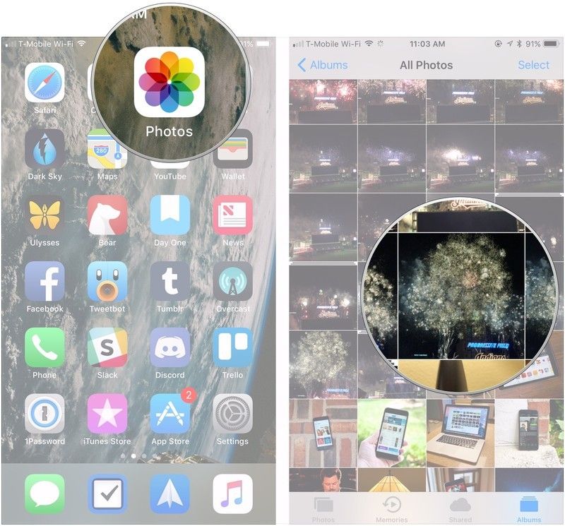 Откройте приложение, выберите элемент, чтобы поделиться