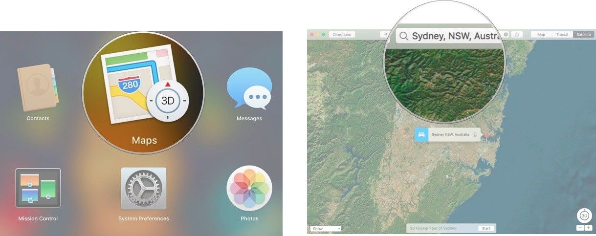 Откройте приложение Карты, затем введите местоположение Flyover