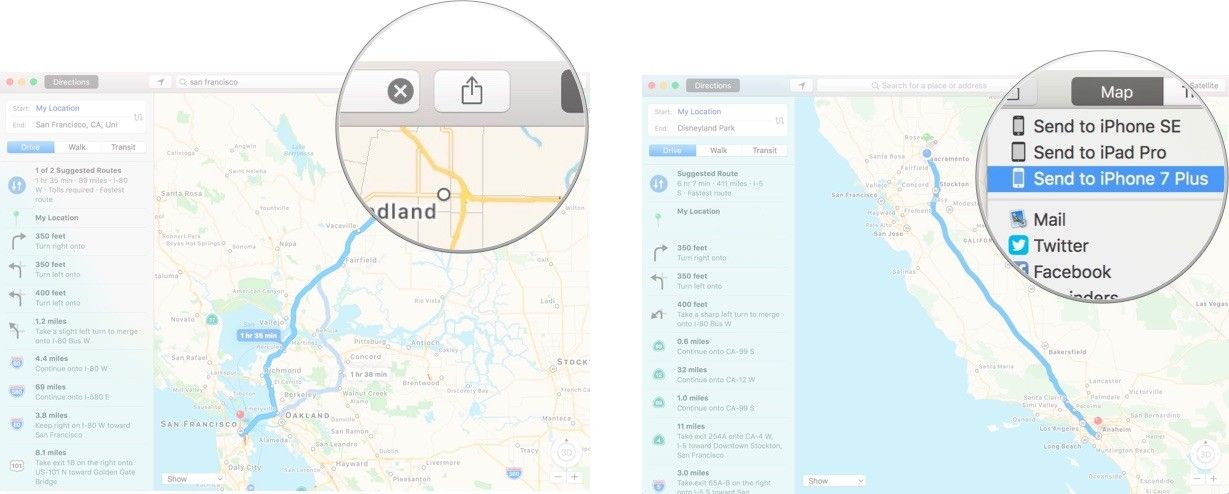 Нажмите кнопку «Поделиться», затем выберите свое устройство