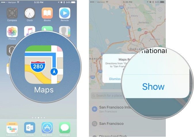 Откройте Карты, затем нажмите Показать