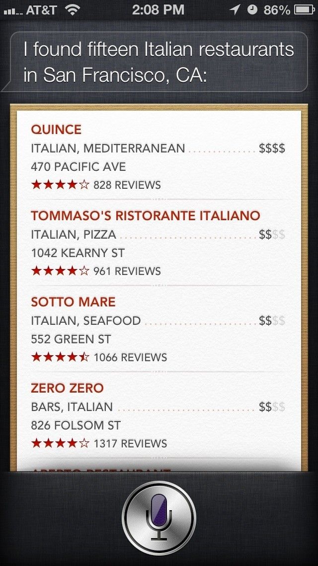 Список ресторанов Сири