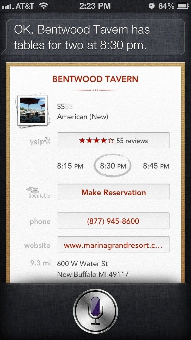 Сири бронирования открыты opentable