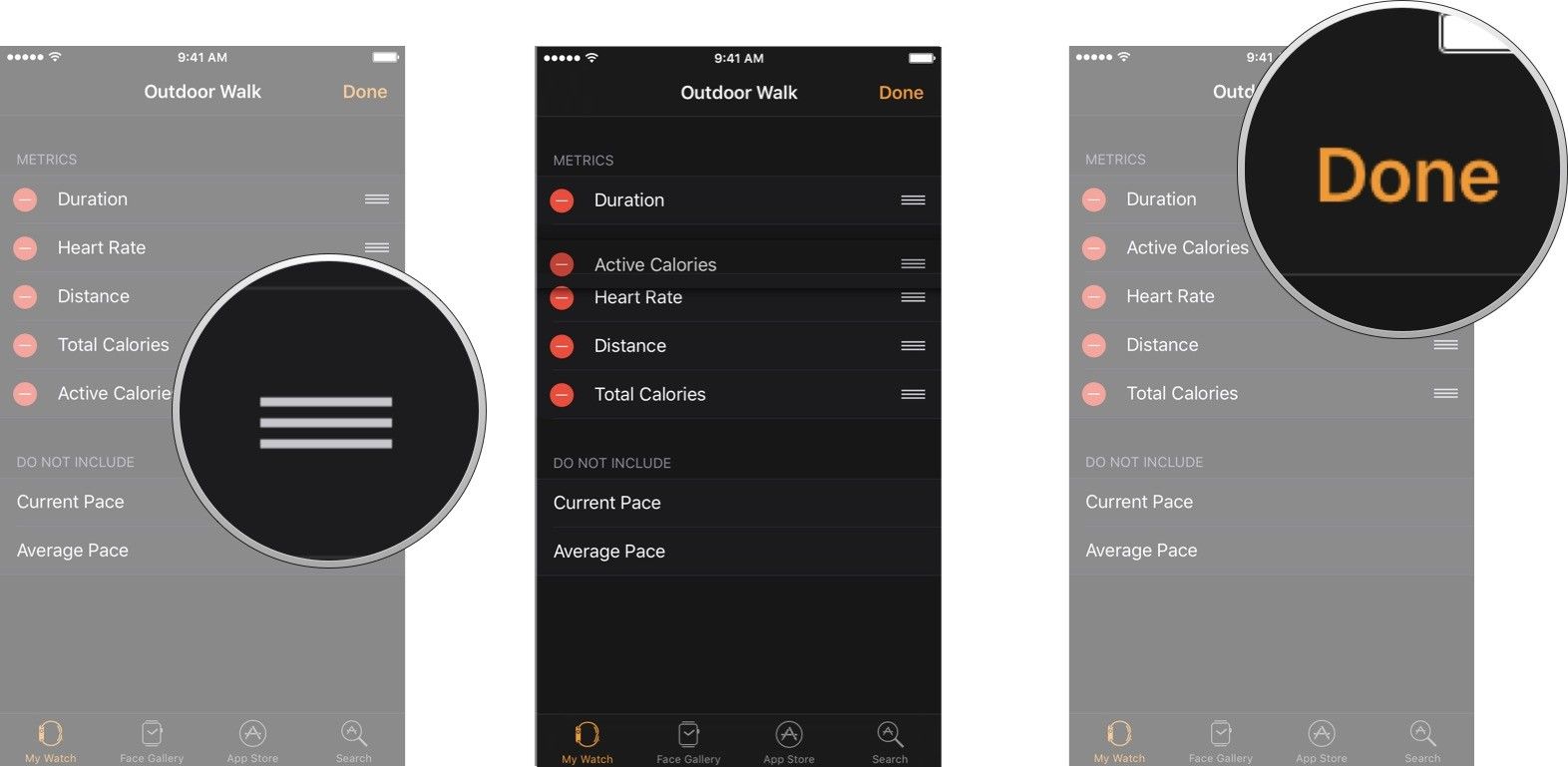 Нажмите и удерживайте кнопку изменения порядка рядом с метрикой, которую вы хотите переместить, перетащите метрику в нужное положение, а затем нажмите Готово.