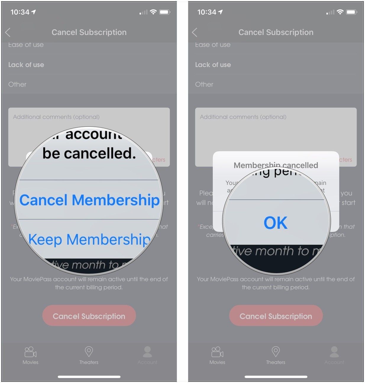 Нажмите Отменить членство, нажмите OK