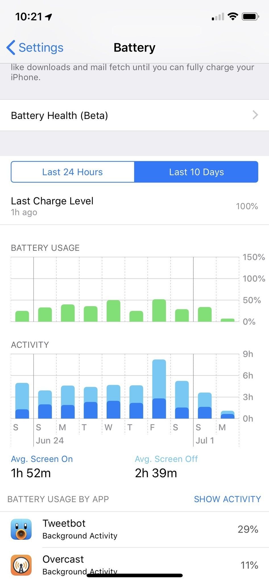 Использование батареи iOS 12