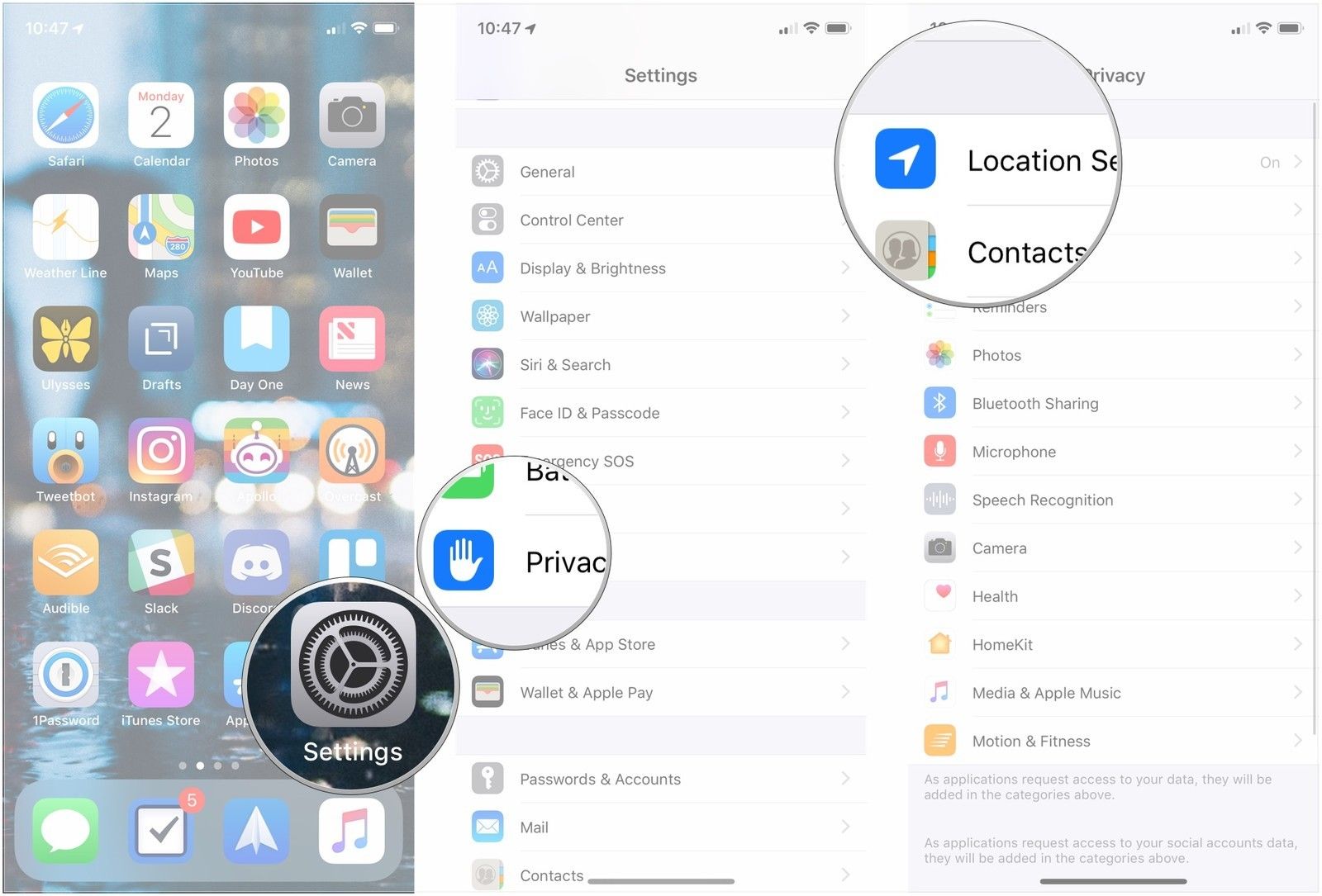 Откройте «Настройки», нажмите «Конфиденциальность», нажмите «Службы местоположения».
