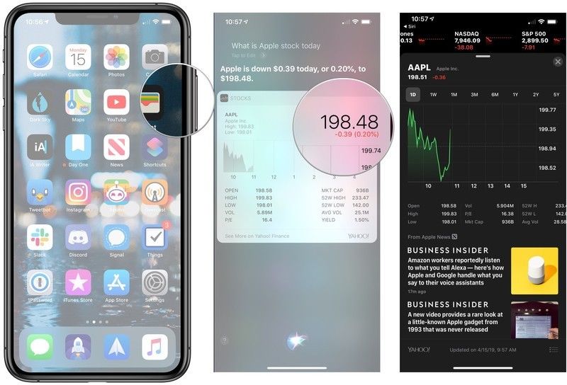 Нажмите и удерживайте кнопку, скажем"What is Apple (or other stock) doing today?", tap on widget