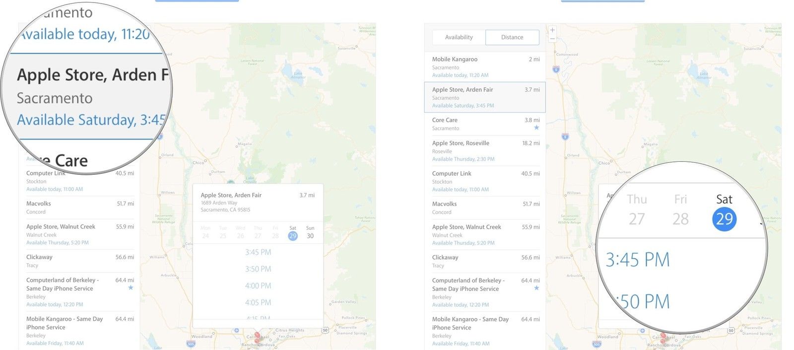 Выберите магазин, затем выберите дату и время