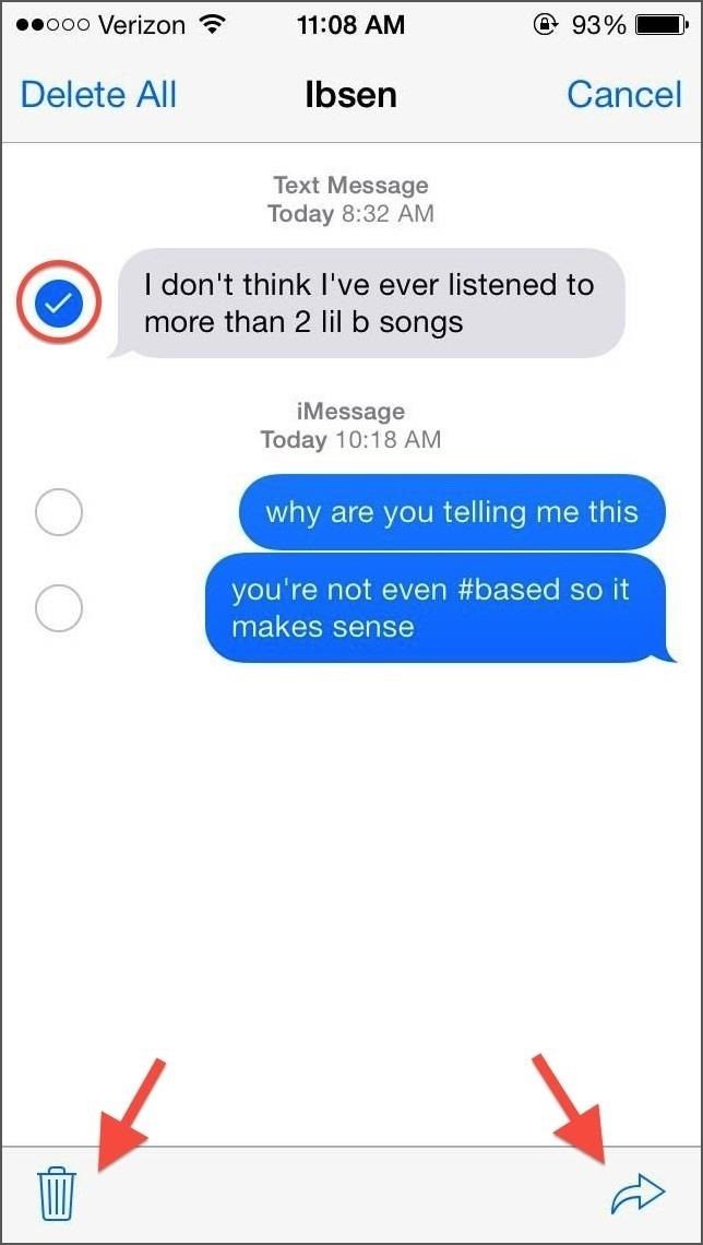 Как удалить и переслать отдельные тексты и сообщения из бесед в iOS 7