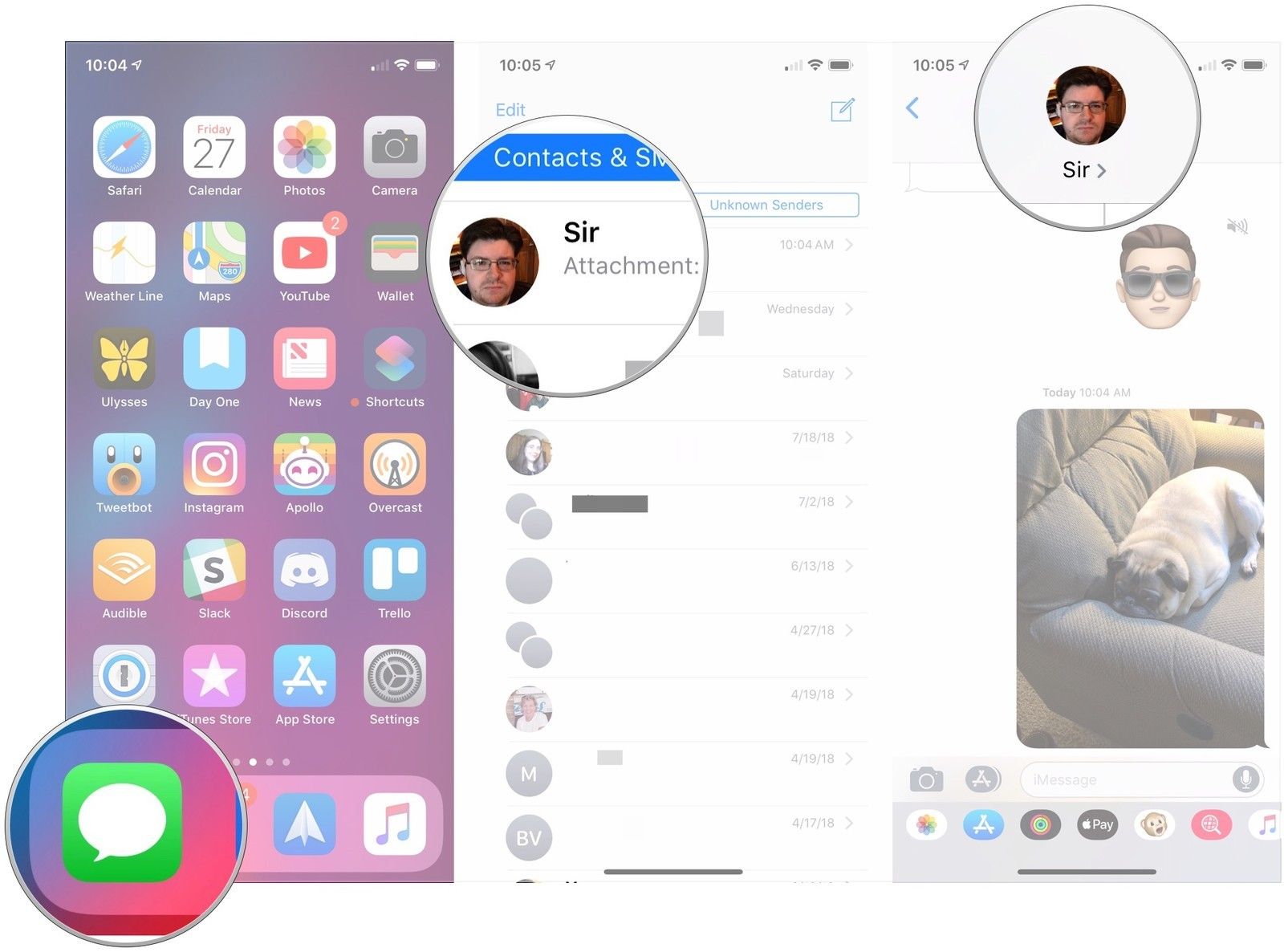 Открытые сообщения, нажмите беседу, нажмите аватар