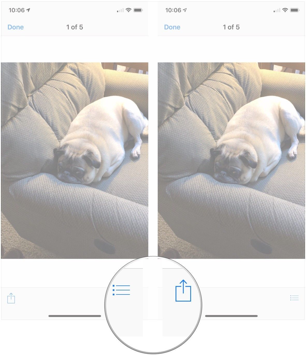 Нажмите кнопку списка, нажмите кнопку поделиться