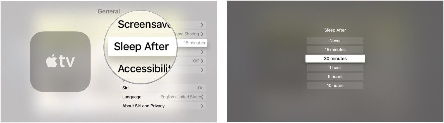 Настройка, когда Apple TV идет спать