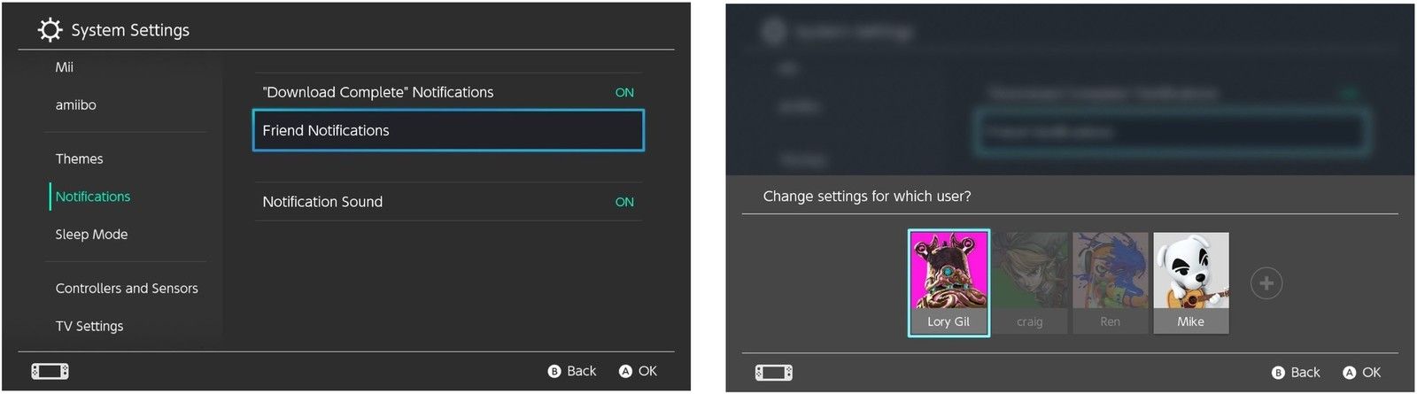 Выберите Уведомления о друзьях, затем выберите пользователя