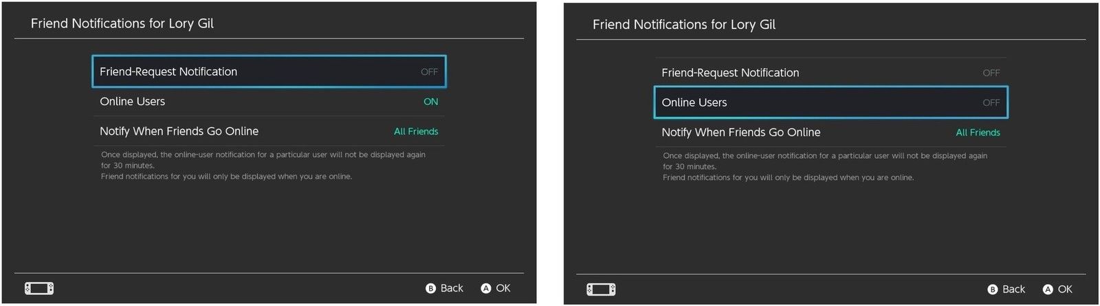 Выберите Уведомление о запросе на добавление в друзья, затем выберите Online Users