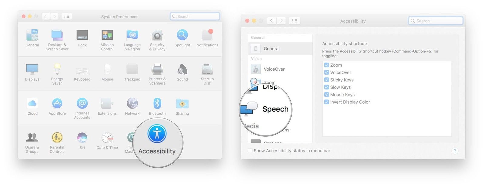 Нажмите Доступность, нажмите Речь