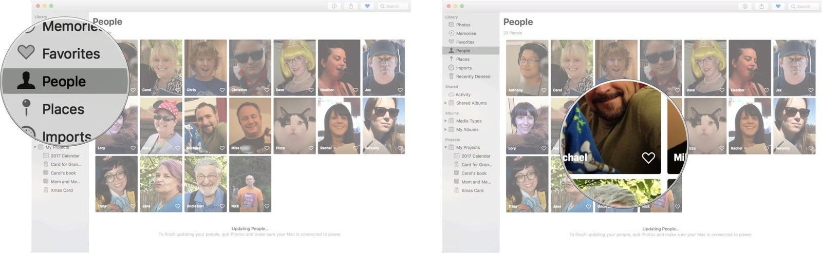 Нажмите на людей, затем нажмите на сердце рядом с профилем