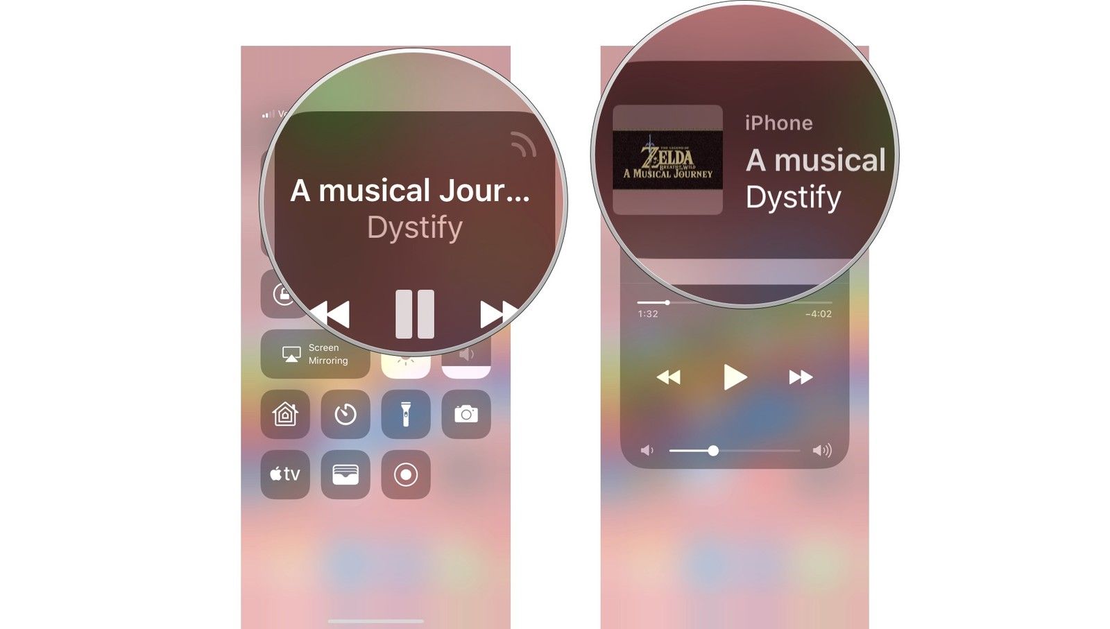Длительное нажатие на панели управления музыкой, затем выберите трек