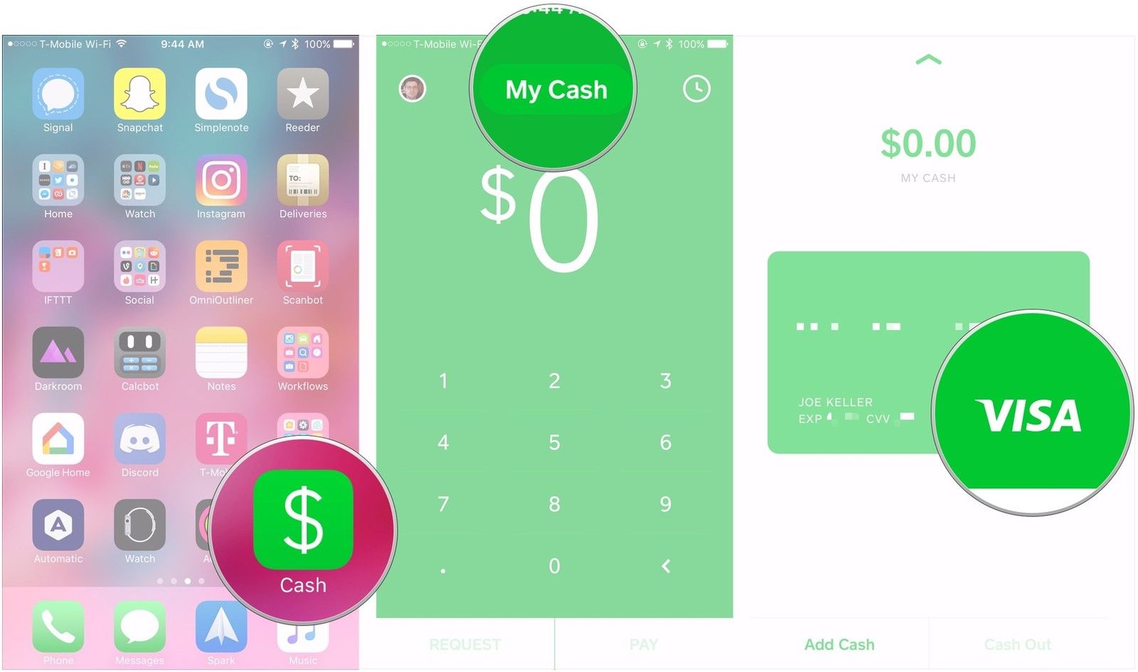 Откройте Square Cash, нажмите My Cash, нажмите дебетовую карту